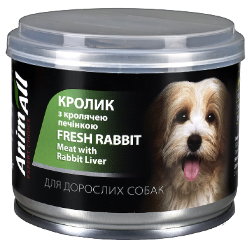Вологий корм AnimAll для собак, з кролем та кролячою печінкою, 195 г