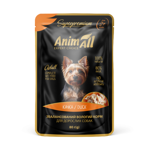 AnimAll вологий корм Пауч для собак Качка, 80г