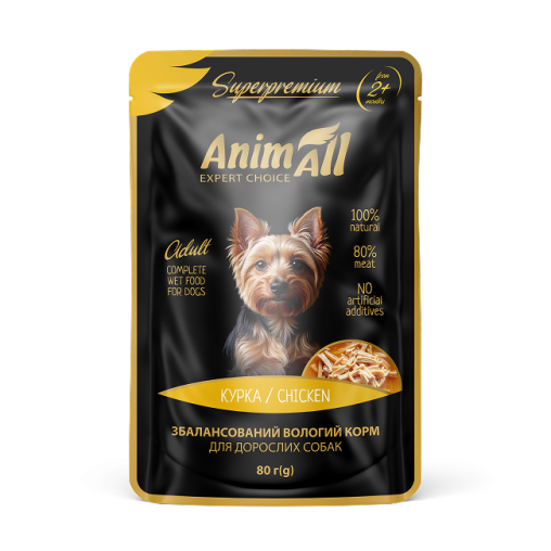 AnimAll вологий корм Пауч для собак Курка, 80г