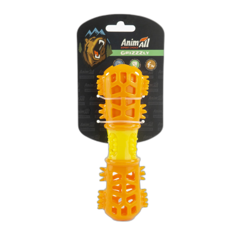Іграшка AnimAll GrizZzly мультифункціональна кісточка, для собак, 18.7×6×4.2 см, оранжево-жовта