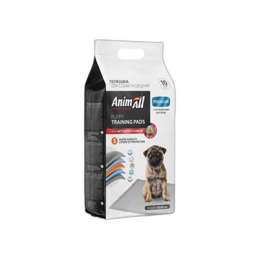 Пелюшки AnimAll Puppy Training Pads для собак і цуценят, з активованим вугіллям, 60×90 см, 10 штук