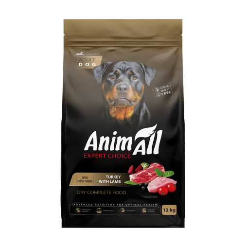 Сухий корм AnimAll для дорослих собак великих порід, зі свіжою індичкою та ягням, 12 кг