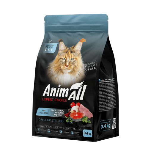 Сухий корм AnimAll для котів, лососем, білою рибою та свіжою індичкою, 400 г