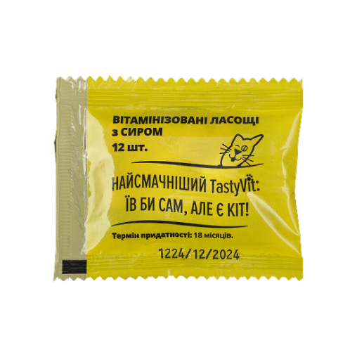 Вітамінізовані ласощі AnimAll TastyVit для котів, з сиром, 600 штук (50 пакетів по 12 штук)