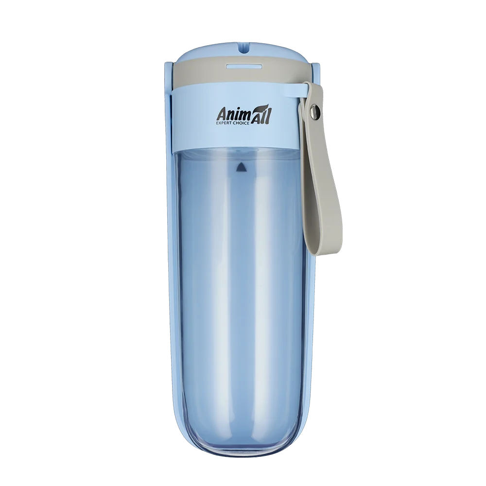 Пляшка-поїлка 2-в-1 портативна AnimAll для котів та собак, колір блакитний, 380 мл