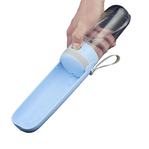 Пляшка-поїлка 2-в-1 портативна AnimAll для котів та собак, колір блакитний, 380 мл