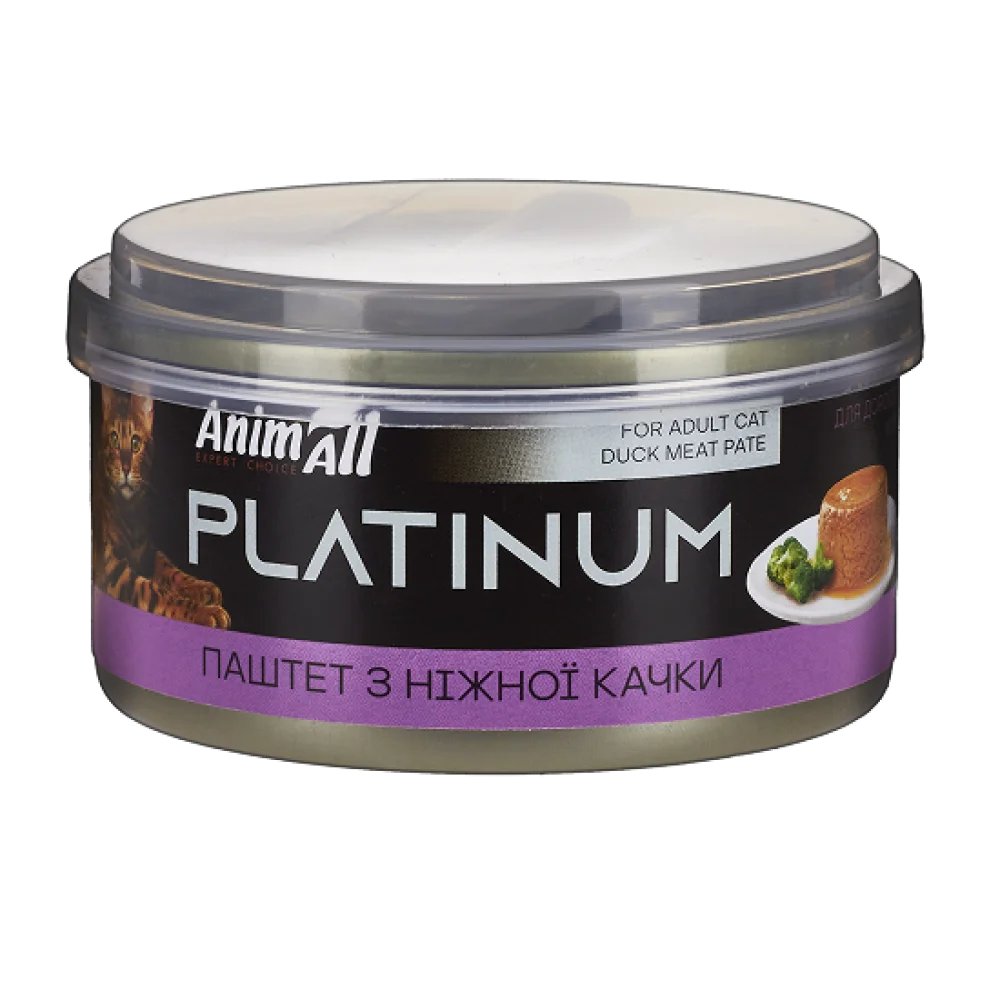 Вологий корм AnimAll Platinum для дорослих котів, ніжний паштет з качки, 70 г