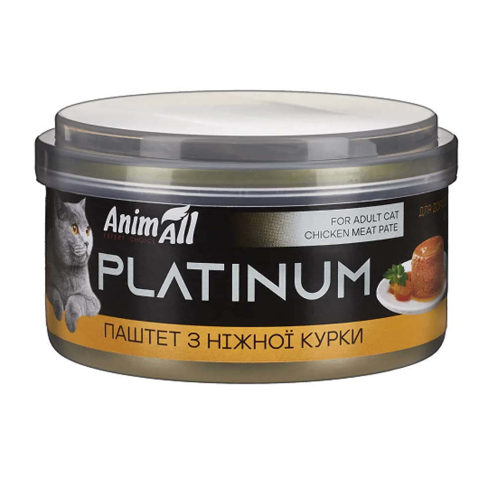 Вологий корм AnimAll Platinum для дорослих котів, ніжний паштет з курки, 70 г