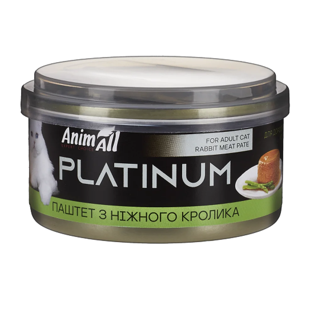 Вологий корм AnimAll Platinum для дорослих котів, ніжний паштет з кролика, 70 г