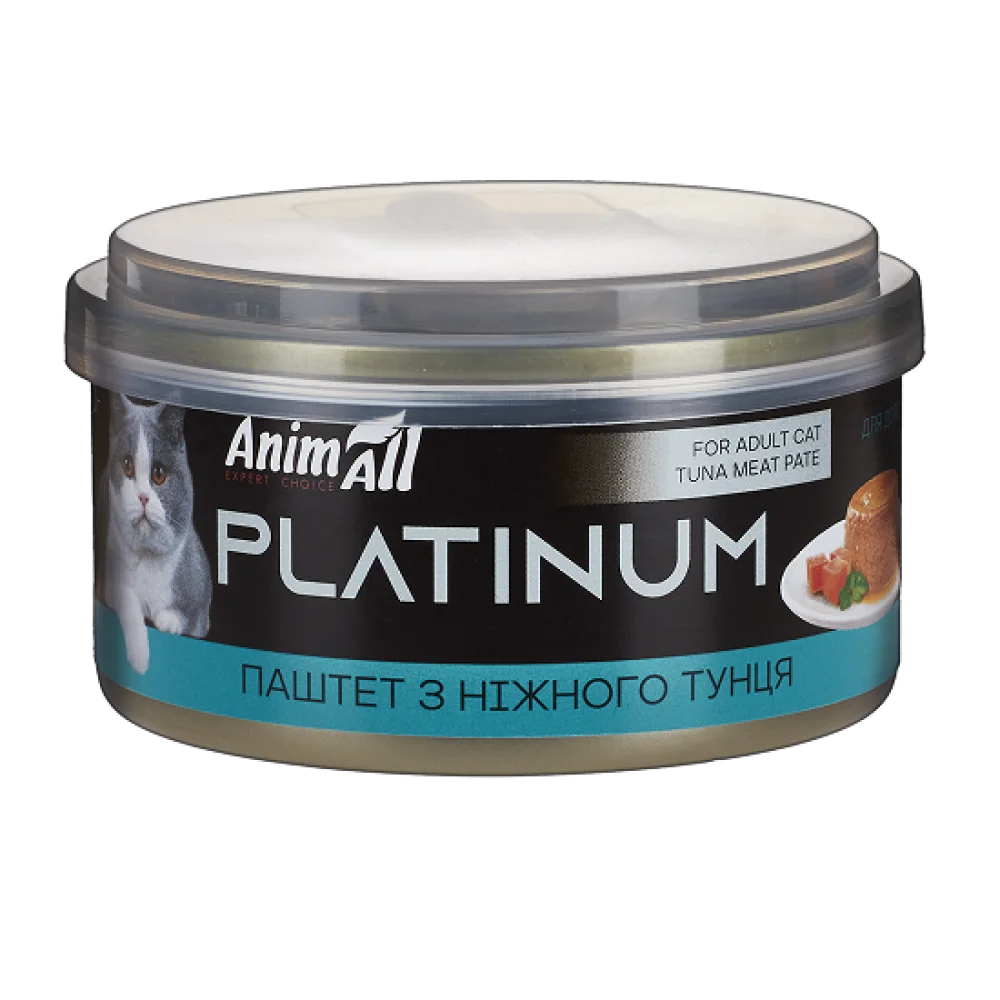 Вологий корм AnimAll Platinum для дорослих котів, ніжний паштет з тунця, 70 г