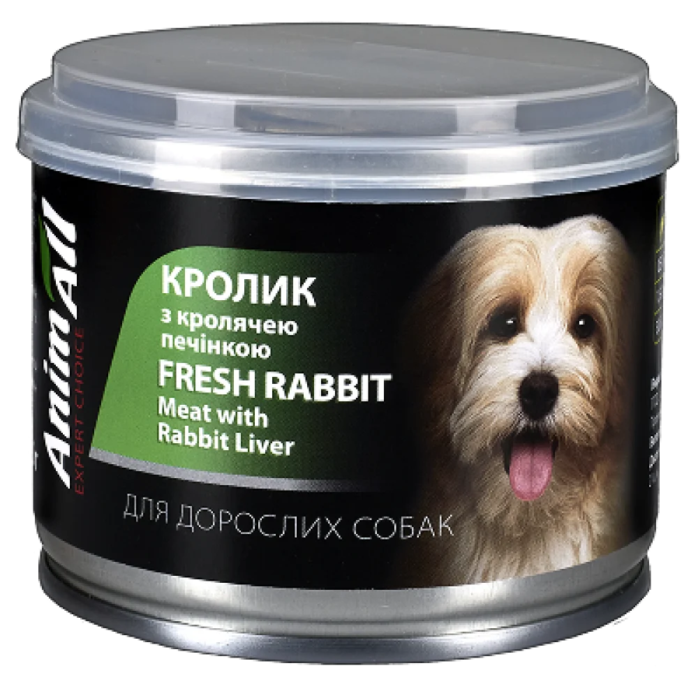 Вологий корм AnimAll для собак, з кролем та кролячою печінкою, 195 г