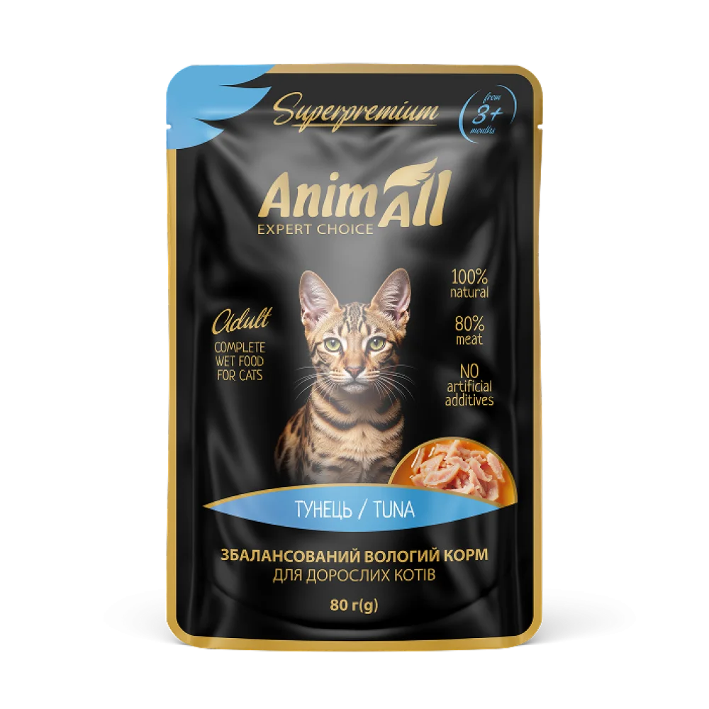 AnimAll вологий корм Пауч для котів Тунець, 80г