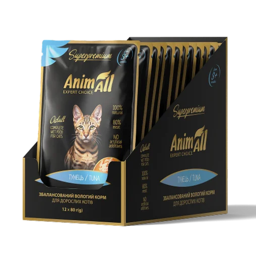AnimAll вологий корм Пауч для котів Тунець, 80г