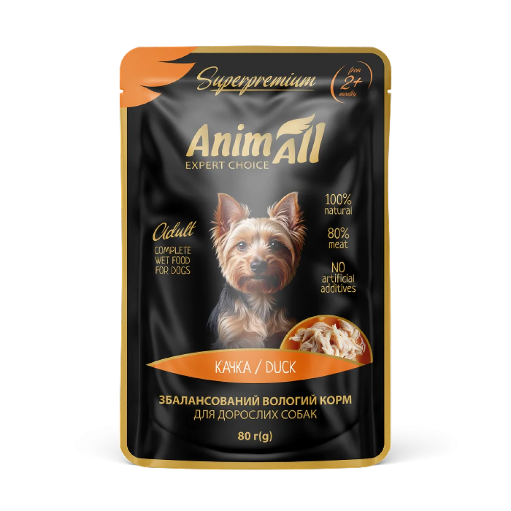 AnimAll вологий корм Пауч для собак Качка, 80г