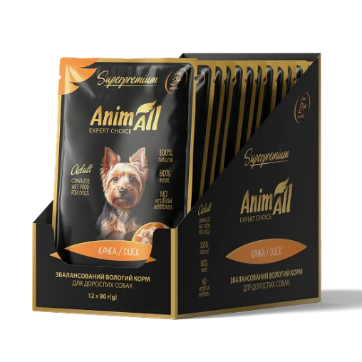 AnimAll вологий корм Пауч для собак Качка, 80г