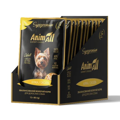 AnimAll вологий корм Пауч для собак Курка, 80г