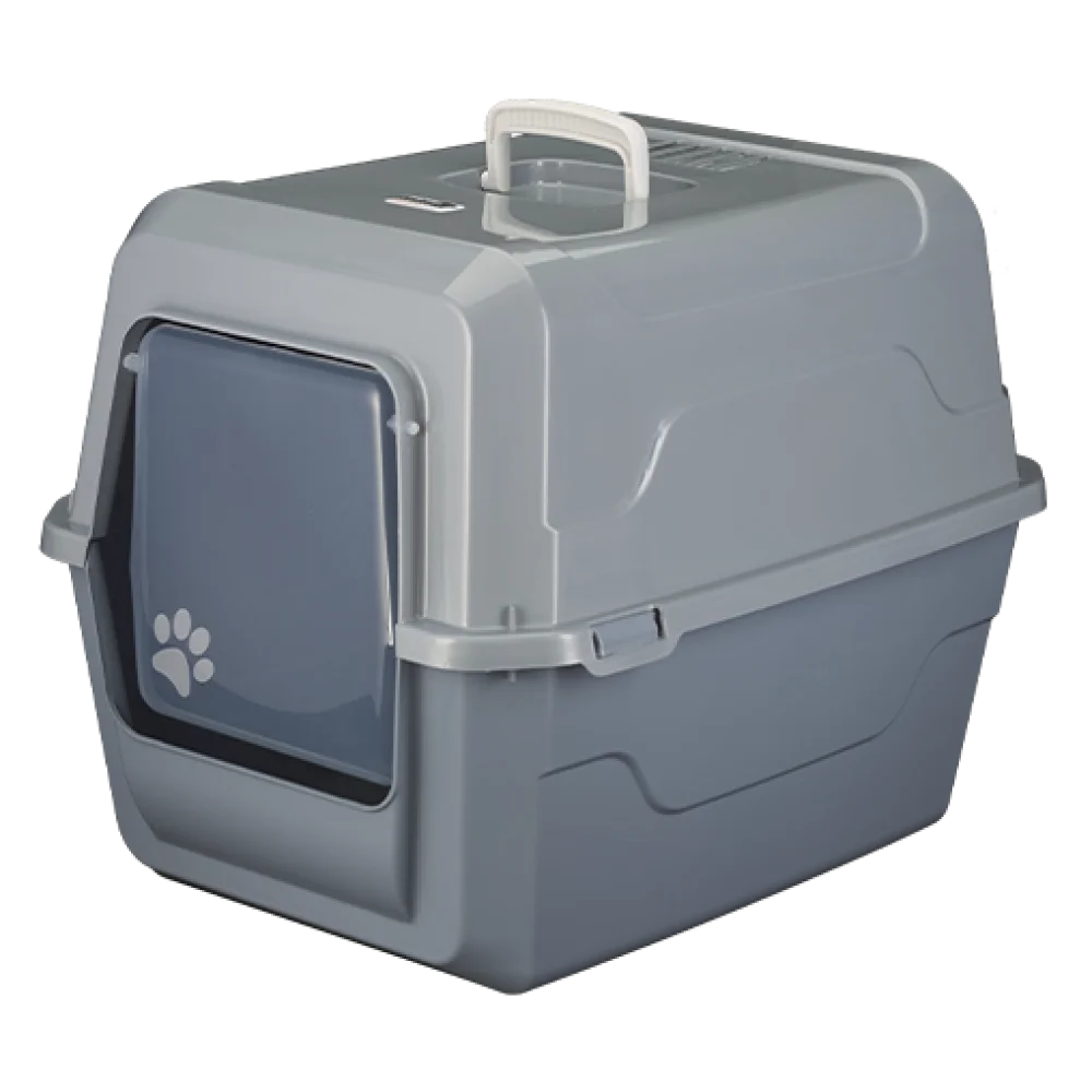 Закритий туалет під наповнювач AnimAll для котів (з лопаткою), колір сірий, 52x37x48 см