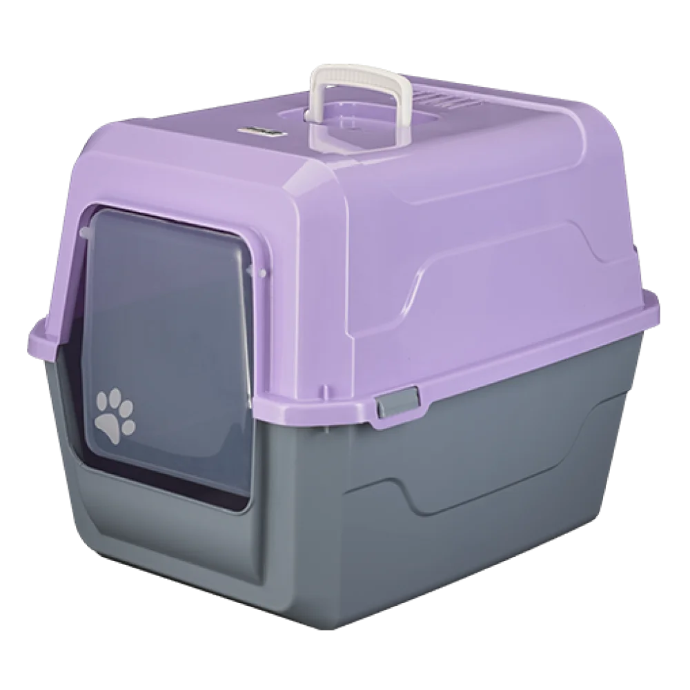 Закритий туалет під наповнювач AnimAll для котів (з лопаткою), колір сіро-фіолетовий, 52x37x48 см
