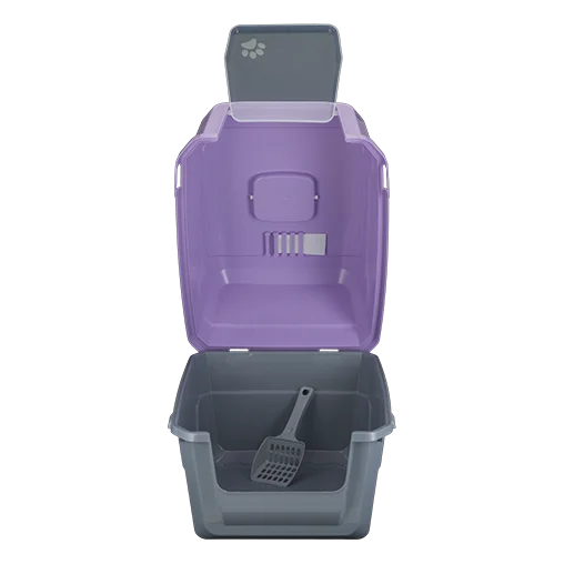 Закритий туалет під наповнювач AnimAll для котів (з лопаткою), колір сіро-фіолетовий, 52x37x48 см