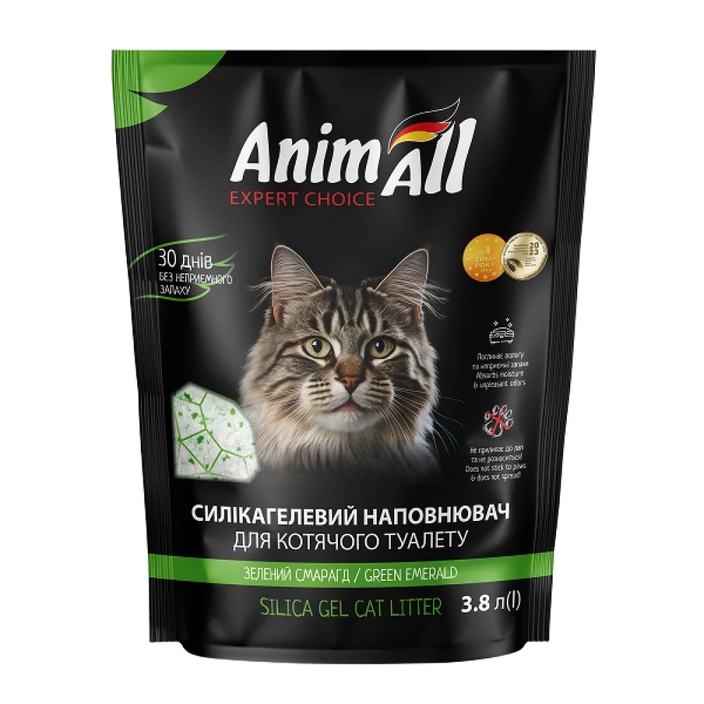 Силікагелевий наповнювач AnimAll Зелений смарагд для котячого туалету, 3.8 л (1.6 кг)