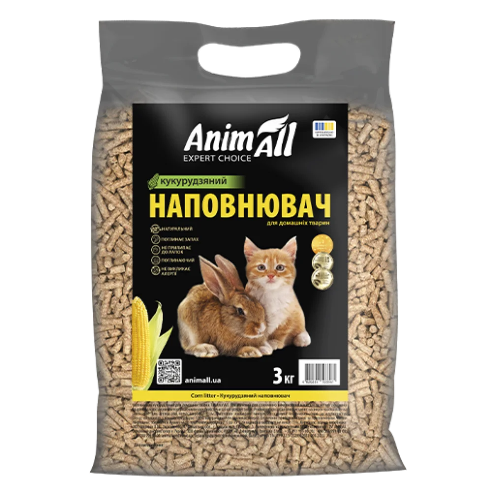 Кукурудзяний наповнювач AnimAll для туалетів домашніх тварин, 3 кг 
