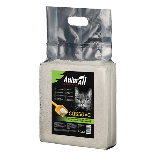 Рослинний наповнювач AnimAll Cassava Classic для котячого туалету, грудкуючий, без аромату, 6 л (2,6 кг)