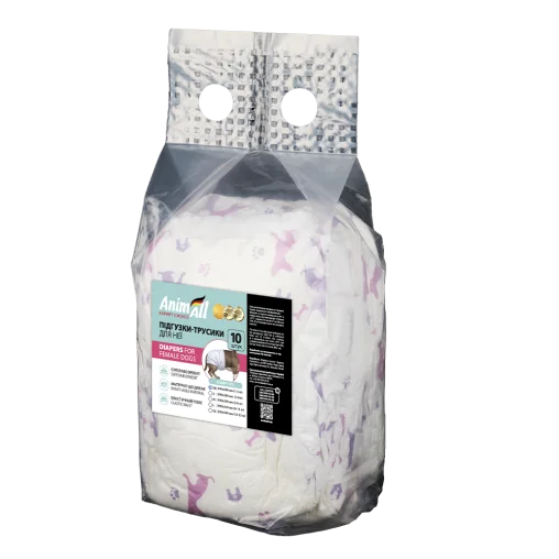 Підгузки-трусики AnimAll з малюнком, для собак (дівчаток), вага 1-2  кг, XS 34-28 см, 10 шт