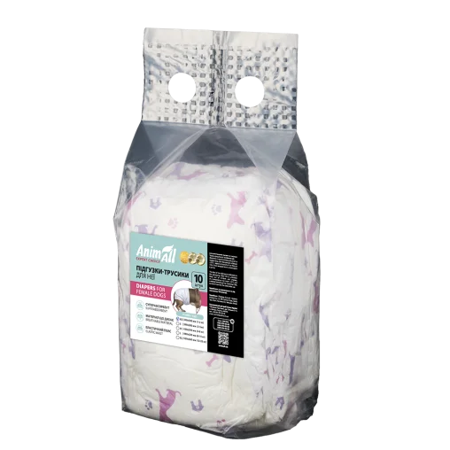 AnimAll diapers with pattern, for dogs (girls), weight 1-2 kg, XS 34-28 cm, 10 pcs