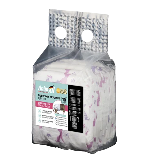 Підгузки-трусики AnimAll з малюнком, для собак (дівчаток), вага 2-5 кг, S 39-28 см, 10 шт