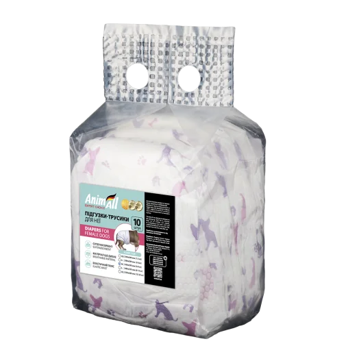 Підгузки-трусики AnimAll з малюнком, для собак (дівчаток), вага 5-8  кг, M 43-29 см, 10 шт