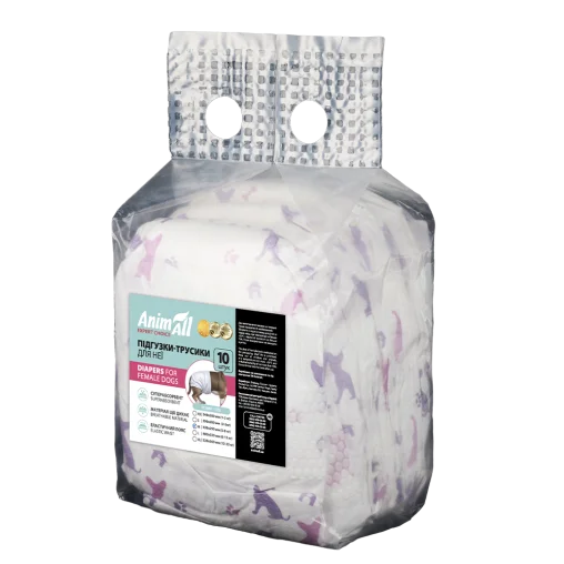 AnimAll diapers with pattern, for dogs (girls), weight 5-8 kg, M 43-29 cm, 10 pcs