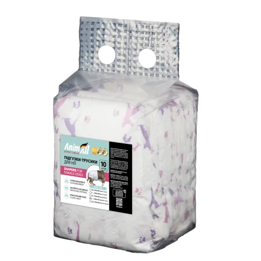 Підгузки-трусики AnimAll з малюнком, для собак (дівчаток), вага 6–18 кг, L 48-32  см, 10 шт