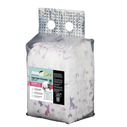 Підгузки-трусики AnimAll з малюнком, для собак (дівчаток), вага 12-30 кг, XL 52-36 см, 10 шт