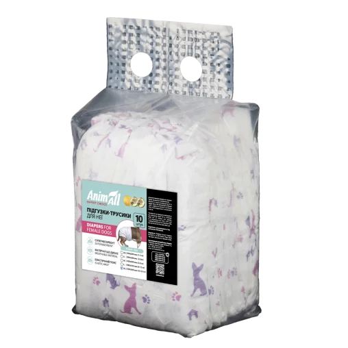 AnimAll diapers with pattern, for dogs (girls), weight 12-30 kg, XL 52-36 cm, 10 pcs