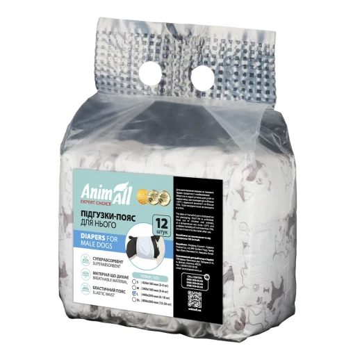 AnimAll diapers with pattern, for dogs (males), weight 6–18 kg, L 64–20 cm, 12 pcs