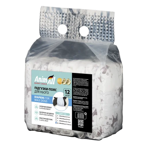 AnimAll diapers with pattern, for dogs (males), weight 12-30 kg, XL 80-20 cm, 12 pcs