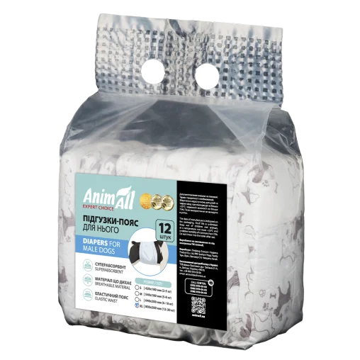 AnimAll diapers with pattern, for dogs (males), weight 12-30 kg, XL 80-20 cm, 12 pcs