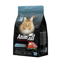 Повнораціонний сухий корм AnimAll для дорослих котів, з лососем, білою рибою та свіжою індичкою, 0.4 кг