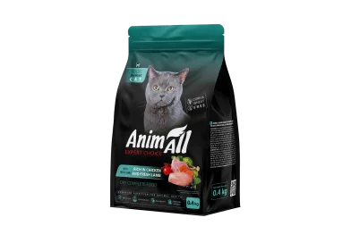 AnimAll complete dry food for sterilized cats, with chicken and fresh lamb, 0.4 kg