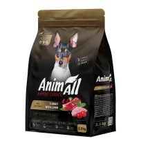 Повнораціонний сухий AnimAll для дорослих собак дрібних порід зі свіжою індичкою та ягням, 2.5 кг