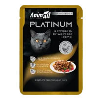 Корм вологий AnimAll Platinum для дорослих котів, з куркою та журавлиною в соусі, форма пауча, 85 г