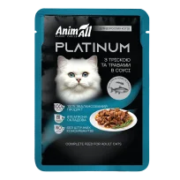 Корм вологий AnimAll Platinum для дорослих котів, з тріскою та травами в соусі, форма пауча, 85 г