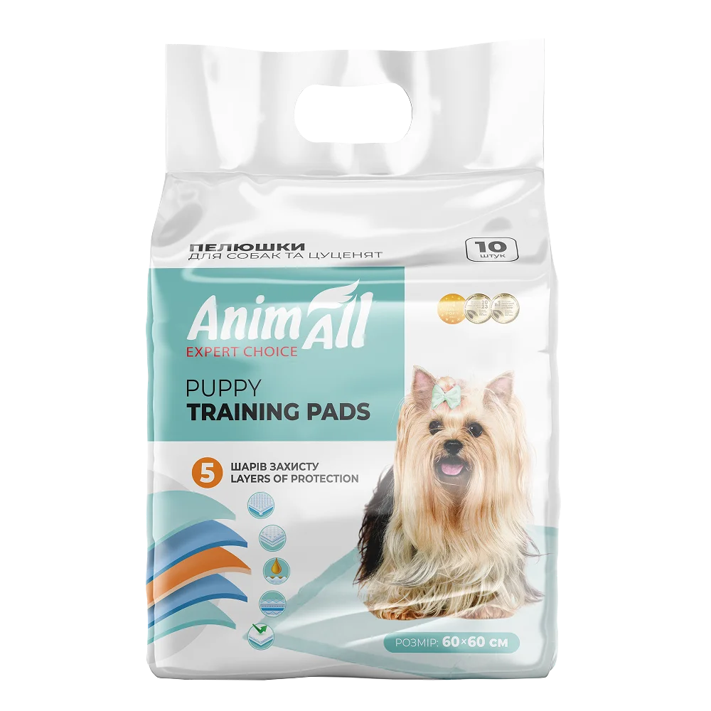 Пелюшки AnimAll Puppy Training Pads для собак та цуценят, без аромату, 60х60 см, 10 шт