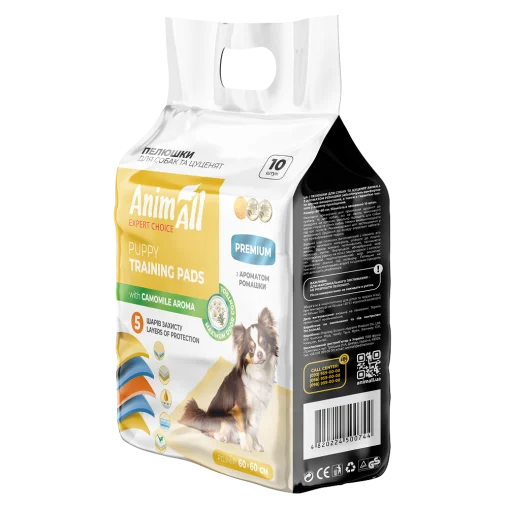 Пелюшки AnimAll Puppy Training Pads для собак та цуценят, з ароматом ромашки, 60х60 см, 10 шт