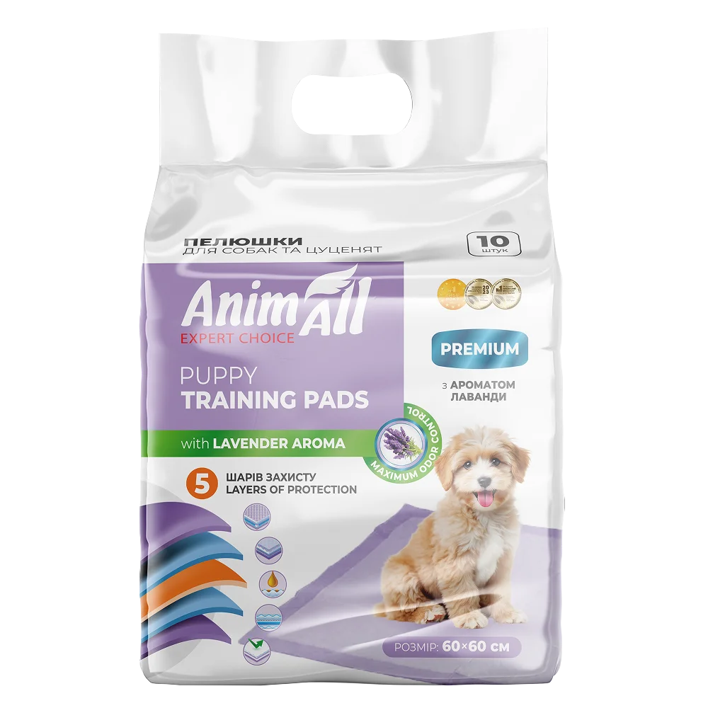 Пелюшки AnimAll Puppy Training Pads для собак та цуценят, з ароматом лаванди, 60х60 см, 10 шт