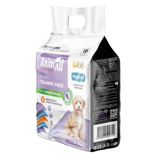Пелюшки AnimAll Puppy Training Pads для собак та цуценят, з ароматом лаванди, 60х60 см, 10 шт