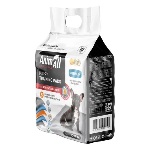 Пелюшки AnimAll Puppy Training Pads для собак та цуценят, з активованим вугіллям, 60х60 см, 10 шт