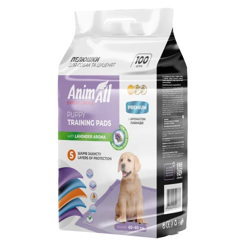 Пелюшки AnimAll Puppy Training Pads для собак та цуценят, з ароматом лаванди, 60х60 см, 100 шт