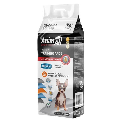 Пелюшки AnimAll Puppy Training Pads для собак та цуценят, з активованим вугіллям, 60х60 см, 50 шт