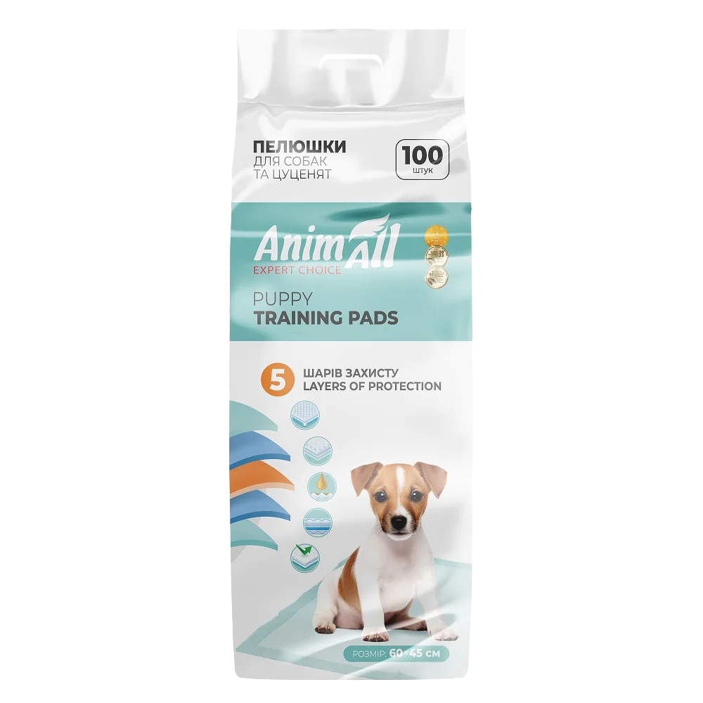 Пелюшки AnimAll Puppy Training Pads для собак та цуценят, без аромату, 60х45 см, 100 шт